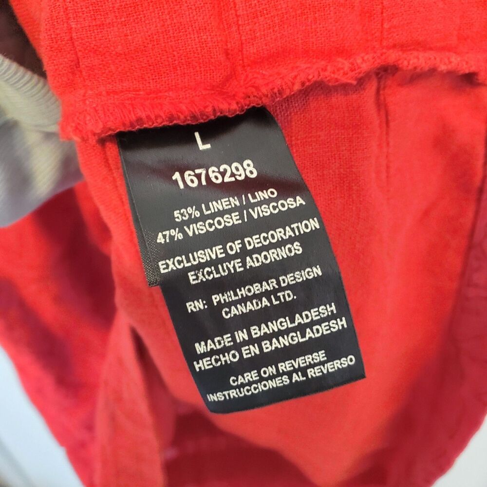 Nicole Miller Cherry Red Linen Blend Tunic Size Large Floral Shirt Dress - Picture 5 of 7